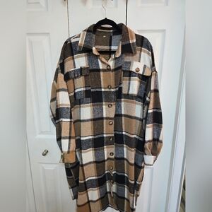 Plaid Flap Pocket Drop Shoulder Coat coat for women